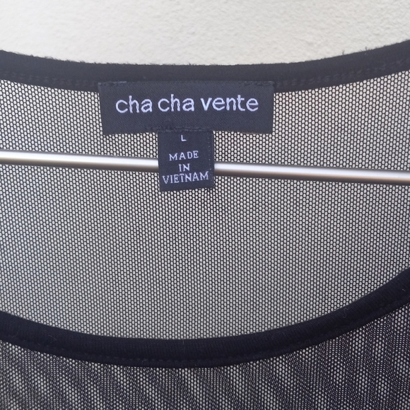 🌞 Black Sheer Swim Coverup Tunic with Slit Sz L Cha cha Vente Very good condt - Picture 3 of 5